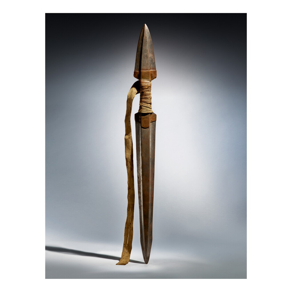 View full screen - View 1 of Lot 57. TLINGIT DOUBLE ENDED DAGGER AND SHEATH.