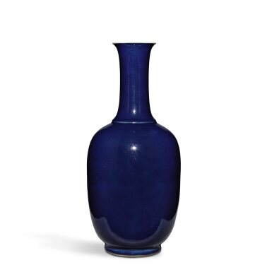 View full screen - View 1 of Lot 755. A blue-glazed bottle vase, Qing dynasty, 19th / 20th century | 清十九 / 二十世紀 藍釉長頸瓶.