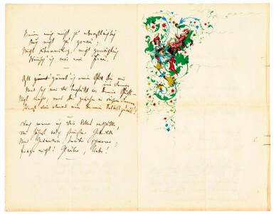 View full screen - View 1 of Lot 83. R. Schumann. Autograph love-poem written for Clara Wieck during their courtship, November 1838.