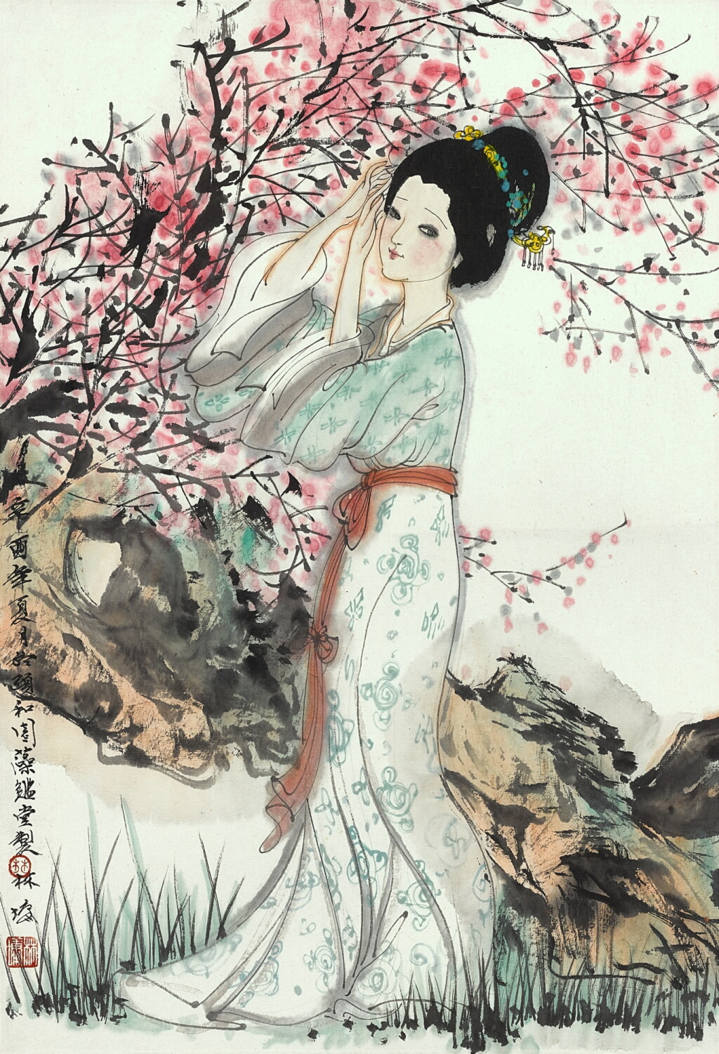 View full screen - View 1 of Lot 9040. 林墉 春桃仕女 | Lin Yong, Lady.