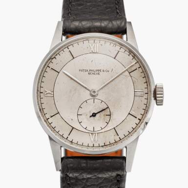 View full screen - View 1 of Lot 22. Reference 1521 Calatrava | A rare stainless steel wristwatch with two-tone dial, Made in 1943.