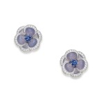 Pair of Chalcedony, Sapphire and Diamond 'Blue Gardenia' Earclips