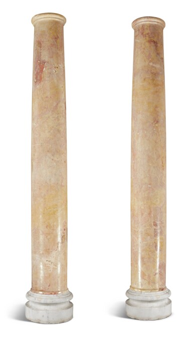 View full screen - View 1 of Lot 65. A pair of pink and yellow marble columns, 20th century.