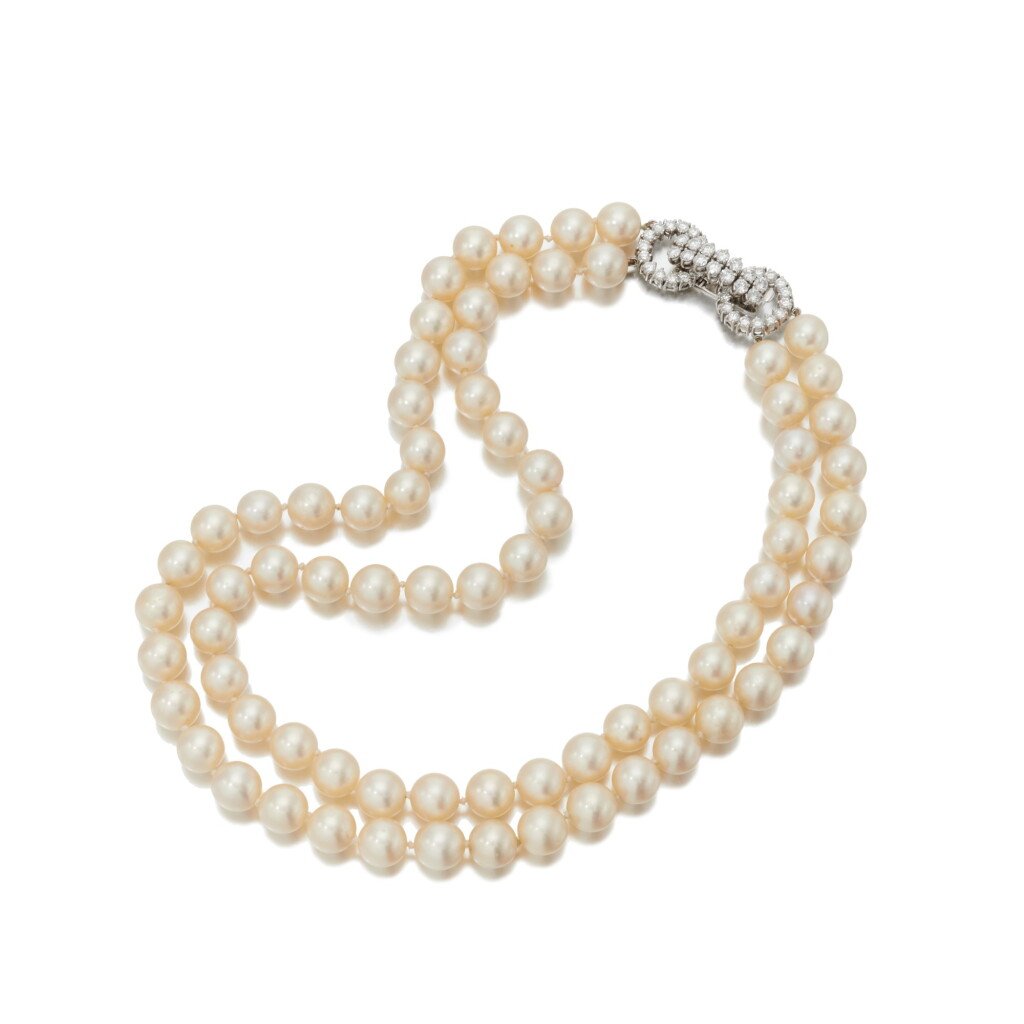 View full screen - View 1 of Lot 169. Cultured pearl and diamond necklace (Collana in perle coltivate e diamanti).