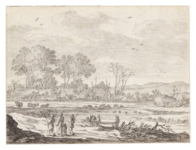 View full screen - View 1 of Lot 137. A peasant family walking in a flat landscape.