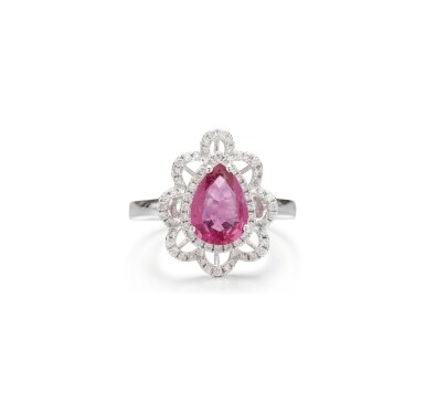 View full screen - View 1 of Lot 6. PINK TOURMALINE AND DIAMOND RING.