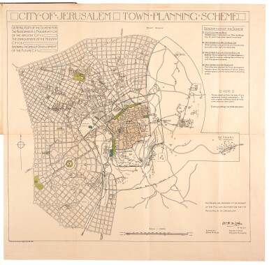 View full screen - View 1 of Lot 162. McLean. City of Jerusalem town planning scheme. Alexandria, 1918, presentation copy.