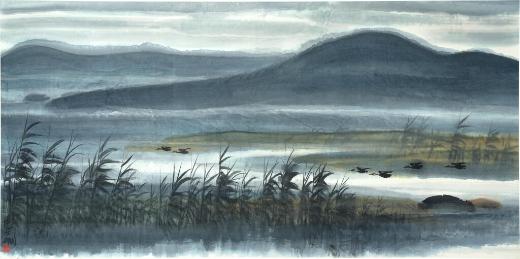View full screen - View 1 of Lot 2548. 林風眠 葦塘飛雁 | Lin Fengmian, Wild Geese Flying over the Reed Pond.