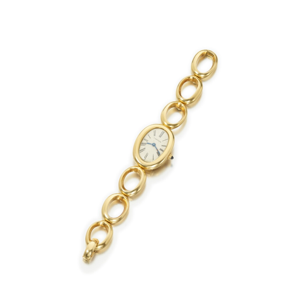 View full screen - View 1 of Lot 1109. Lady's gold and sapphire wristwatch, 'Baignoire', 1960s.