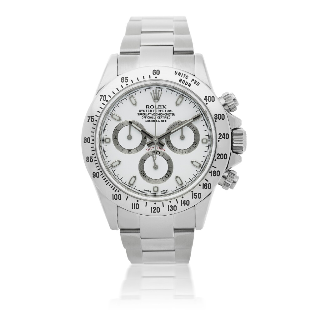 Voir en plein écran - Voir 1 du lot 94. ROLEX | REFERENCE 116520 DAYTONA A STAINLESS STEEL AUTOMATIC CHRONOGRAPH WRISTWATCH WITH BRACELET, CIRCA 2012.