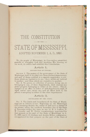 View full screen - View 1 of Lot 149. Mississippi | The constitution of 1890.