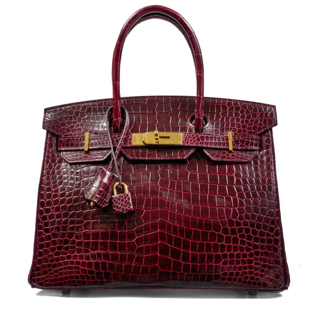 View full screen - View 1 of Lot 44. Burgundy Shiny Porosus Crocodile Birkin 30 Gold Hardware, 2020 .