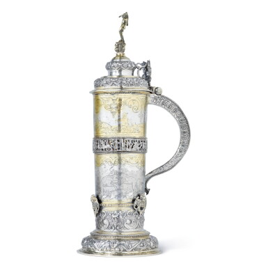 View full screen - View 1 of Lot 71. A PARCEL-GILT SILVER TALL TANKARD, NORTH GERMAN OR BALTIC, CIRCA 1620.