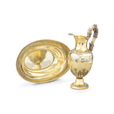View full screen - View 1 of Lot 75. A silver-gilt ewer and its basin, Louis Manant, Paris, 1829-1838 | Aiguière et son bassin en vermeil par Louis Manant, Paris, 1829-1838.