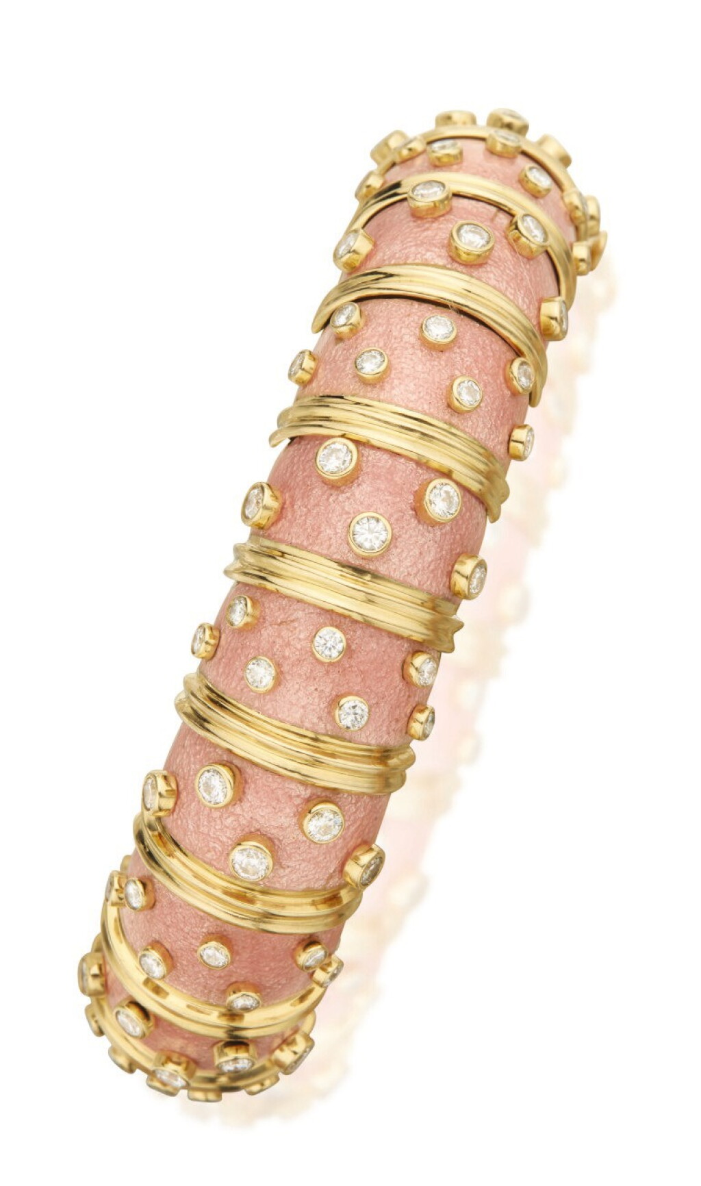 View full screen - View 1 of Lot 6. SCHLUMBERGER FOR TIFFANY & CO. | GOLD, ENAMEL AND DIAMOND BANGLE-BRACELET.