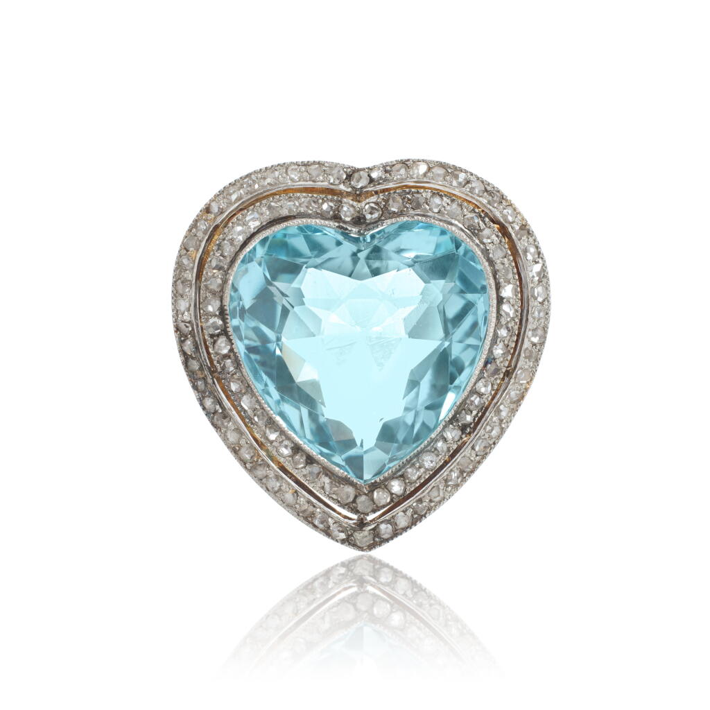 View full screen - View 1 of Lot 1060. Aquamarine and diamond brooch, circa 1910.