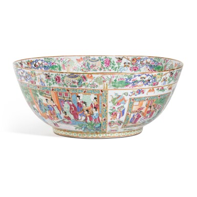 View full screen - View 1 of Lot 230. A Canton porcelain famille rose massive punch bowl, Qing Dynasty, circa 1820.