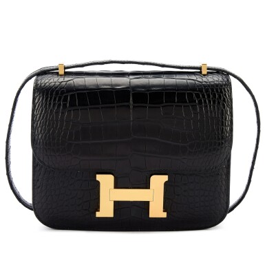 View full screen - View 1 of Lot 9768. Black Matte Mississippiensis Alligator Mini Constance 18 Gold Hardware, 2021.
