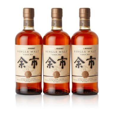 View full screen - View 1 of Lot 1718. 余市 Nikka Yoichi 15 Year Old Single Malt Whisky 45.0 abv NV (3 BT70).
