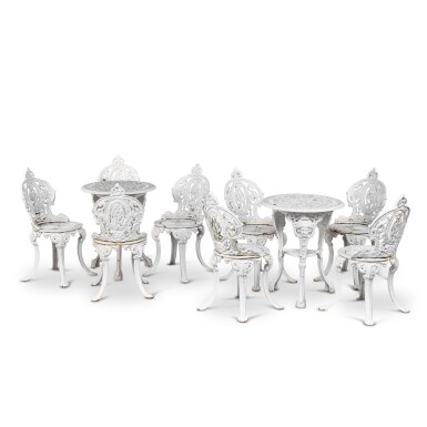 View full screen - View 1 of Lot 142. Two sets of Victorian cast-iron garden furniture, late 19th/20th century.