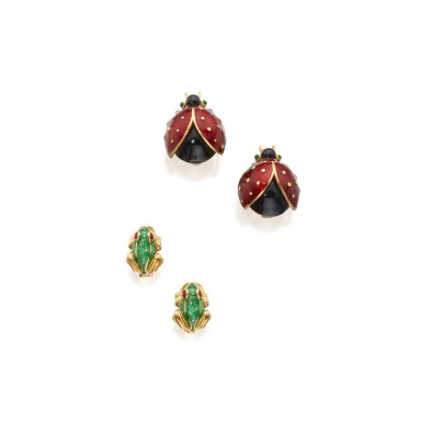 View full screen - View 1 of Lot 264. Two Pairs of Gold and Enamel Earclips.