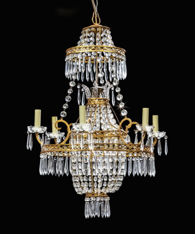 View full screen - View 1 of Lot 747. A North European glass and gilt-metal six-light chandelier, 19th century .