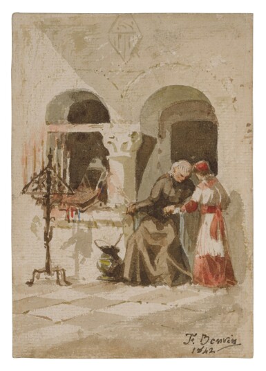 View full screen - View 1 of Lot 273. A seated monk with a standing acolyte.