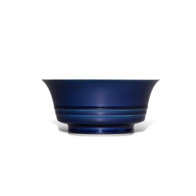 View full screen - View 1 of Lot 415. A fine blue-glazed bowl, Mark and period of Yongzheng | 清雍正 霽藍釉弦紋盌 《大清雍正年製》款.