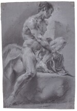 Two Academy Studies: A) Seated male nude, his left leg raised B) A male nude, looking upwards, one hand raised, the other across his chest