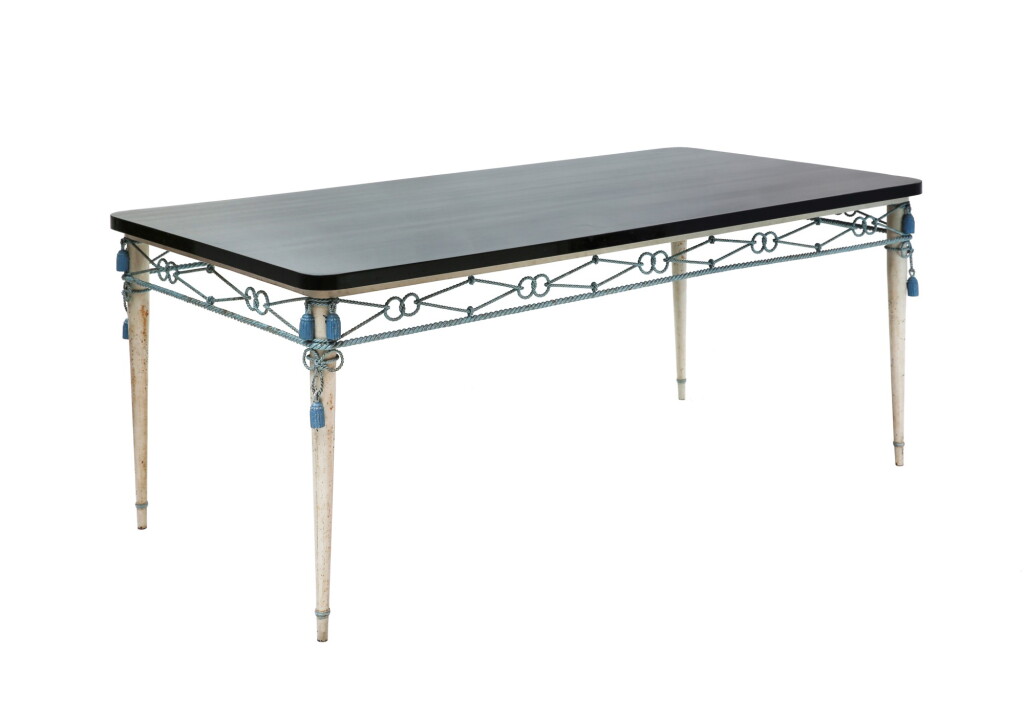 View full screen - View 1 of Lot 98. A PAINTED METAL AND WROUGHT IRON TABLE BY JANSEN, PARIS, CIRCA 1940 | TABLE EN MÉTAL PEINT ET FER FORGÉ PAR JANSEN, PARIS, VERS 1940.
