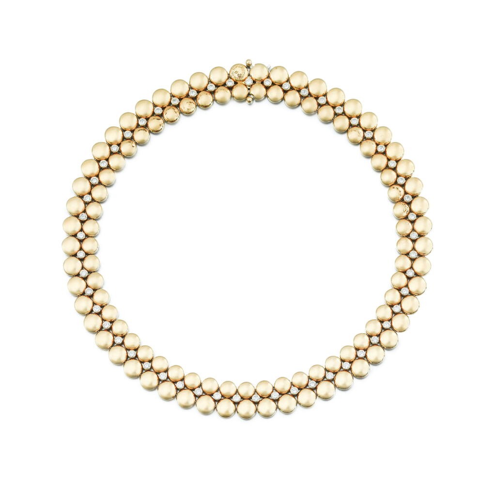 View full screen - View 1 of Lot 159. Gold and diamond necklace.