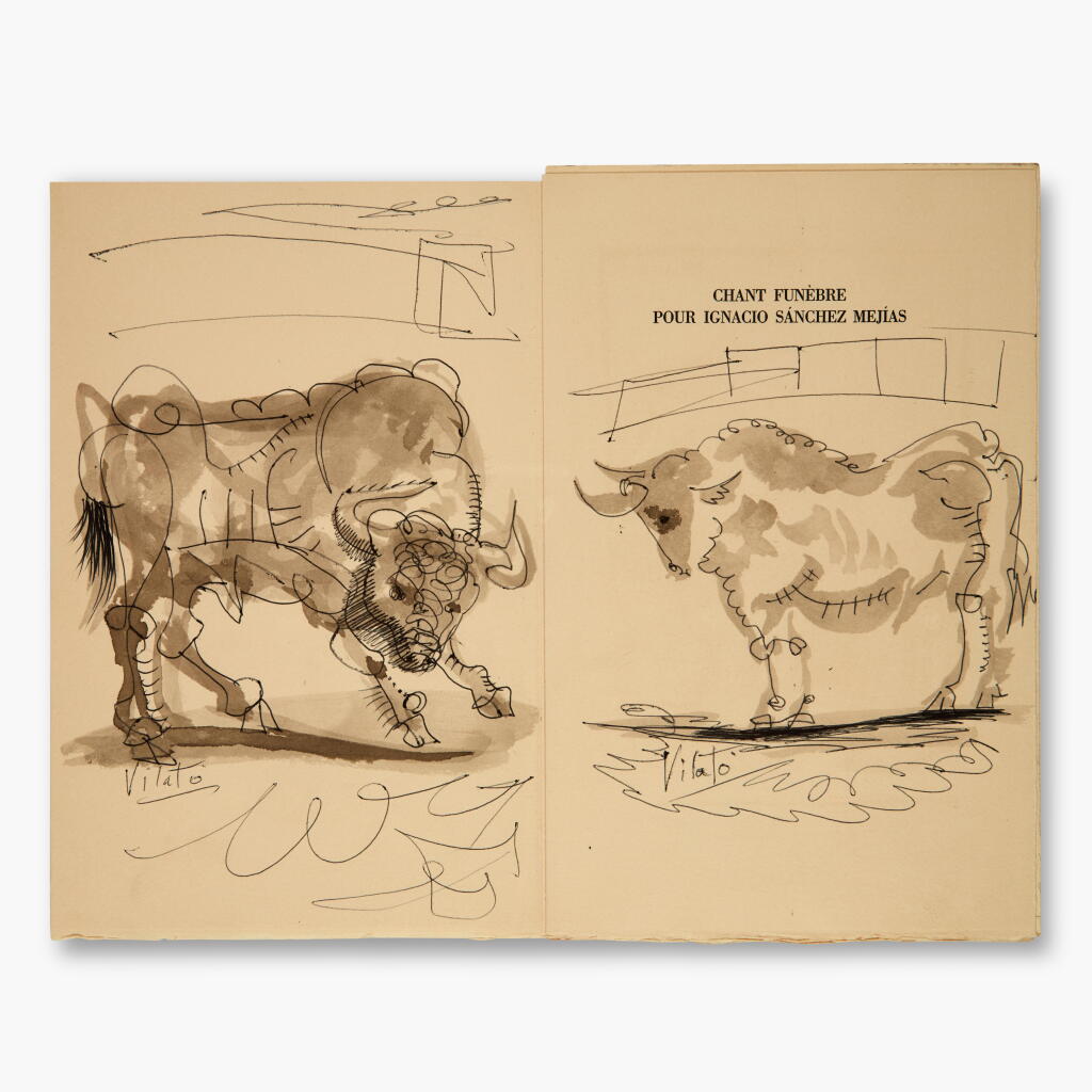 View full screen - View 1 of Lot 143. Federico Garcia Lorca and Javier Vilato (illustrator) | Funebre pour Ignacio Sanchez Mejias, Paris, 1950.
