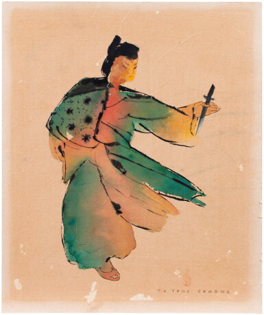 View full screen - View 1 of Lot 81. Pham Thuc Chuong | Lady with parrot 少女與鸚鵡, Swordsman 劍客.
