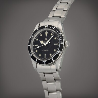 View full screen - View 1 of Lot 119. Submariner 'Small Crown James Bond', Reference 5508 | A stainless steel wristwatch with bracelet | Circa 1962, Ref. 5508.