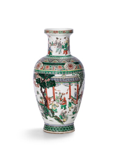 View full screen - View 1 of Lot 130. A famille-verte baluster vase Qing dynasty, 19th century | 清十九世紀 五彩嬰戲圖瓶.