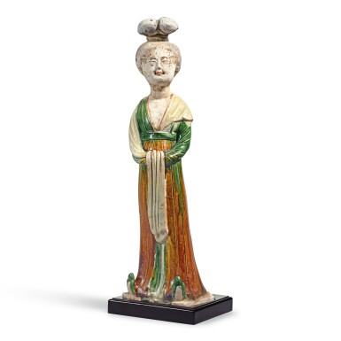 View full screen - View 1 of Lot 210. A SANCAI-GLAZED FIGURE OF A COURT LADY TANG DYNASTY | 唐 三彩仕女立像.