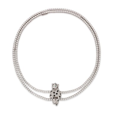 View full screen - View 1 of Lot 206. 'Panthère' Emerald, Onyx and Diamond Necklace | 卡地亞 | 'Panthère' 祖母綠 配 縞瑪瑙 及 鑽石 項鏈.