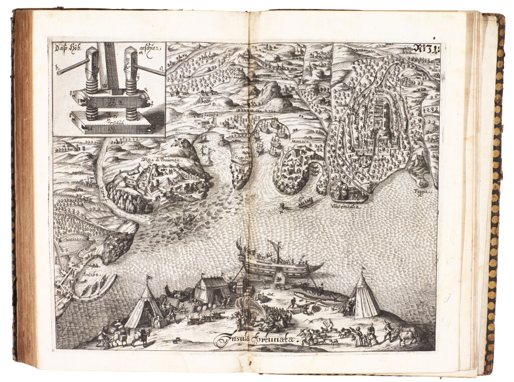 View full screen - View 1 of Lot 202. Furttenbach, Mannhaffter Kunst-Spiegel, Augsburg, 1663, old half calf.