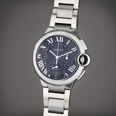 View full screen - View 1 of Lot 84. Reference 3109 Ballon Bleu XL | A stainless steel automatic chronograph wristwatch with date and bracelet, Circa 2015.