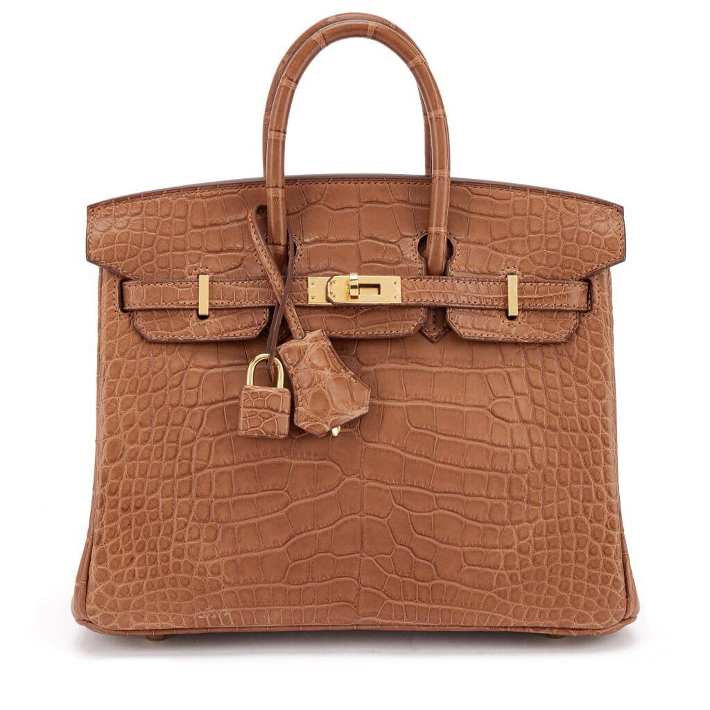 View full screen - View 1 of Lot 526. Gold Matte Mississippiensis Alligator Birkin 25 Gold Hardware, 2024.