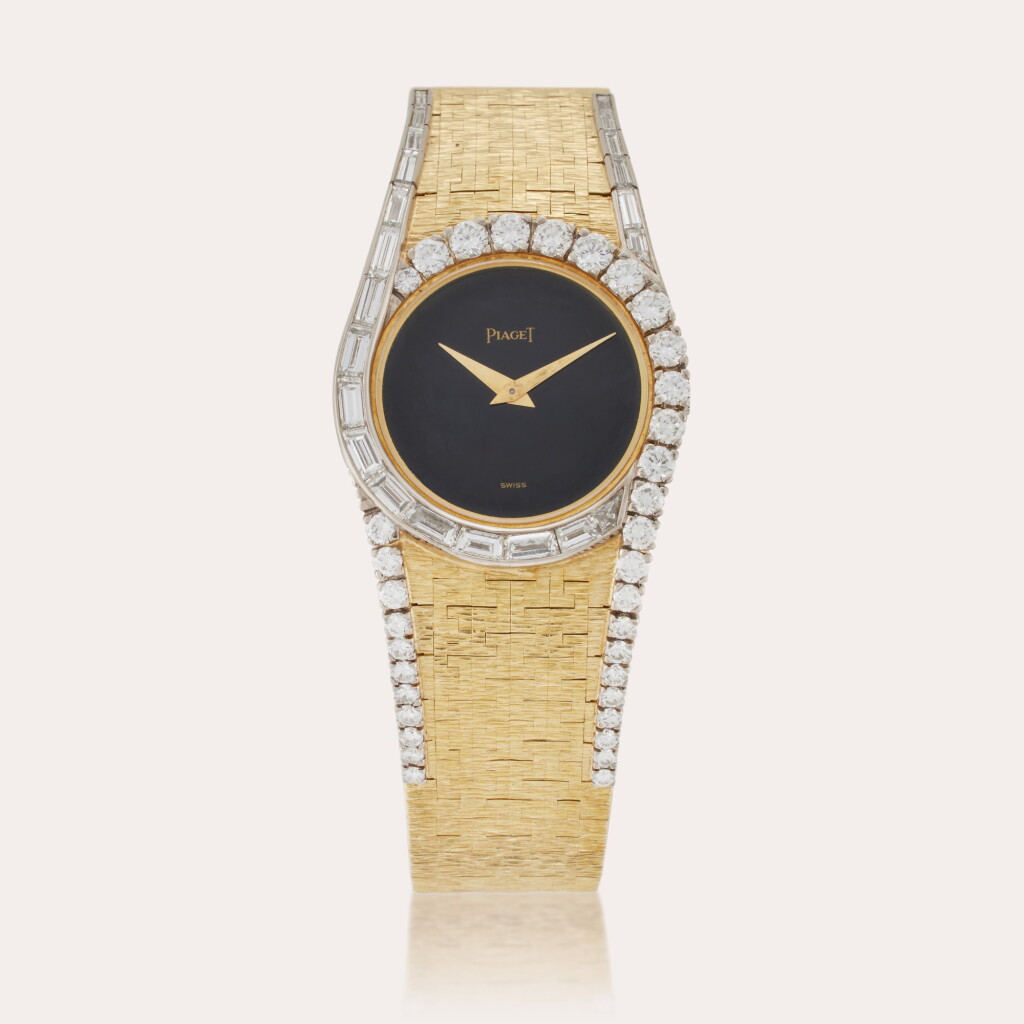 View full screen - View 1 of Lot 462. Reference 9188 A 6 | A yellow gold and diamond-set bracelet watch, Circa 1970.