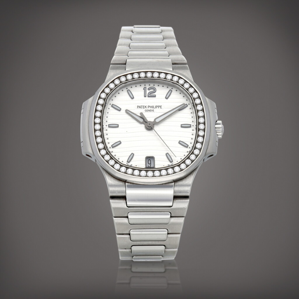 View full screen - View 1 of Lot 421. Ladies Automatic Nautilus, Reference 7118/1200A-010 | A stainless steel diamond-set wristwatch with date and bracelet | Circa 2018.