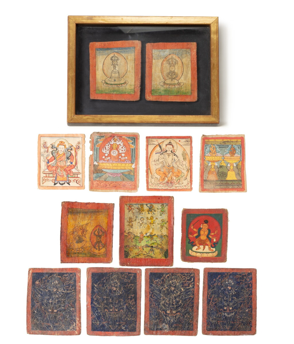 View full screen - View 1 of Lot 73. A group of thirteen Tsakli Tibet, 19th-20th century | 西藏 十九至二十世紀 佛卡一組十三幀 設色紙本.