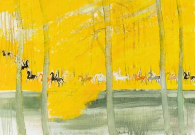 View full screen - View 1 of Lot 43. Cavalcade au bord de l'étang.