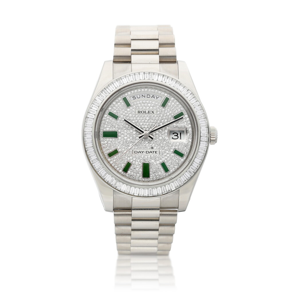 View full screen - View 1 of Lot 8001. Day-Date, Reference 218399 | A white gold and diamond-set wristwatch with day, date and bracelet, Circa 2012 | 勞力士 | Day-Date 型號218399 | 白金鑲鑽石鏈帶腕錶,備日期及星期顯示,約2012年製.