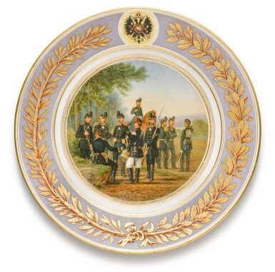 View full screen - View 1 of Lot 100. A porcelain military plate, Imperial Porcelain Factory, St Petersburg, period of Alexander II, 1874.