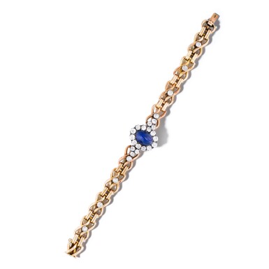 View full screen - View 1 of Lot 211. Bracelet saphir et diamants | Sapphire and diamond bracelet.