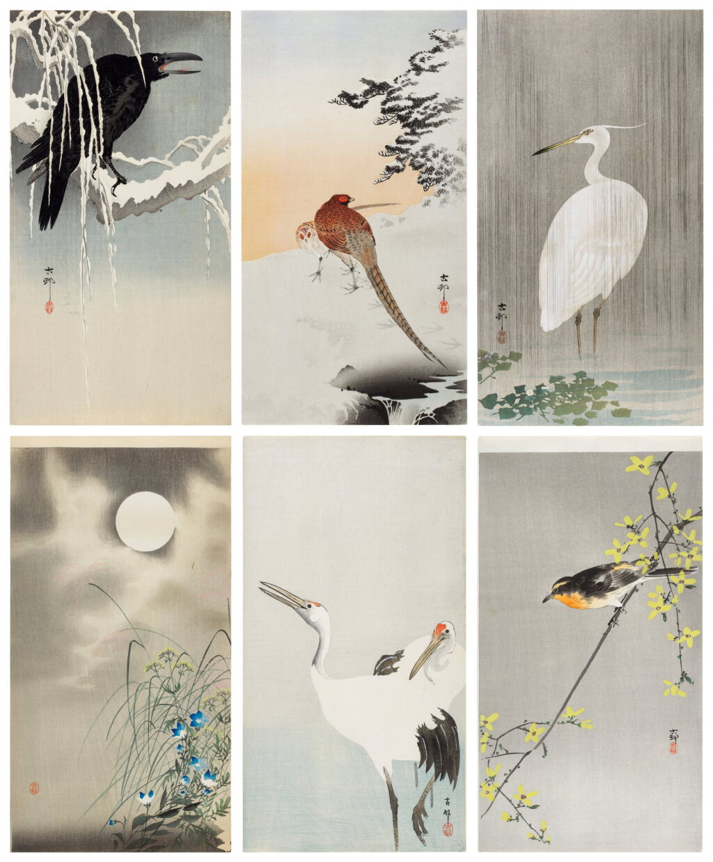 View full screen - View 1 of Lot 81. Ohara Koson (1877-1945) | Eight woodblock prints depicting birds and flowers | Taisho period, early 20th century.