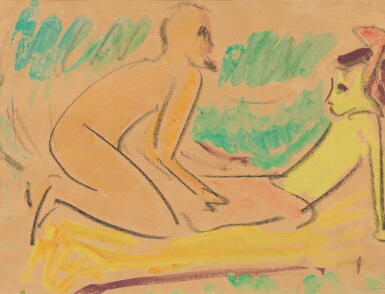 View full screen - View 1 of Lot 21. Erich Heckel und Fränzi an den Moritzburger Teichen, (zwei Menschen) (Erich Heckel and Fränzi at the Moritzburg ponds, (two people)) .