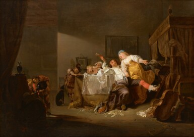 View full screen - View 1 of Lot 135. MAERTEN STOOP | BROTHEL SCENE, WITH FIGURES MAKING MERRY AND PLAYING MUSIC.